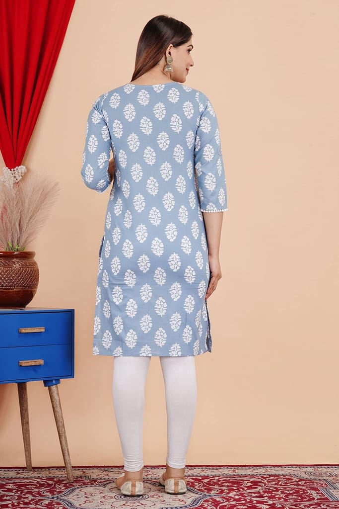MANMAYEE Indian Tunic Top Women's Cotton Lace Work Calf Length Straight Kurti | Straight Kurti view 2