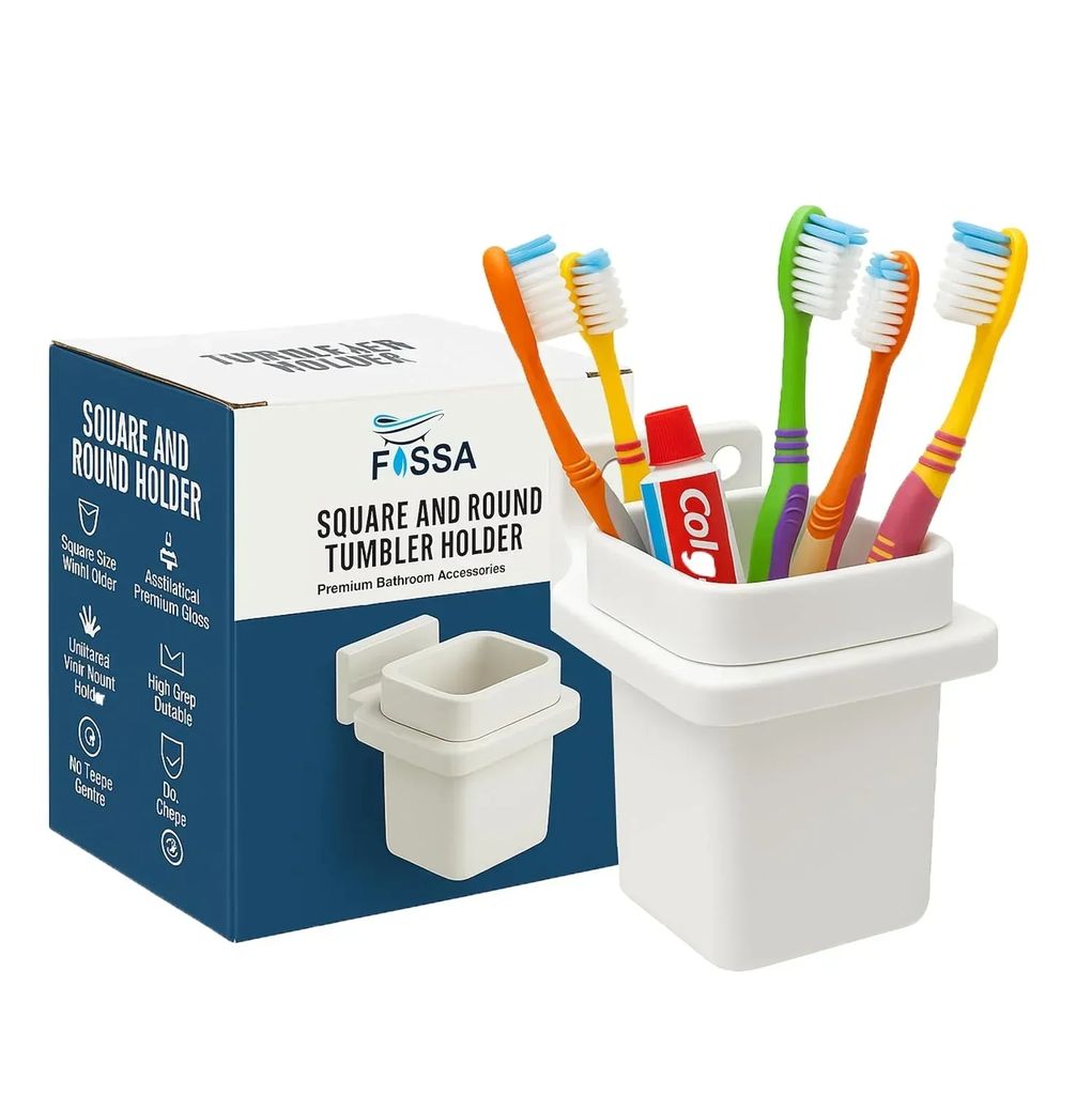White Brush Holder Unbreakable Abs Square Ceramic Finish (RW-113)