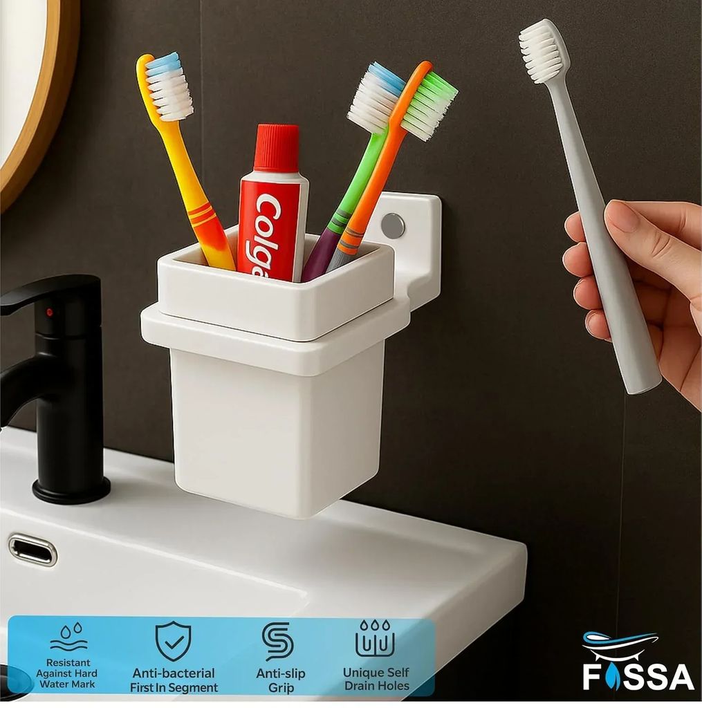 White Brush Holder Unbreakable Abs Square Ceramic Finish (RW-113) view 2