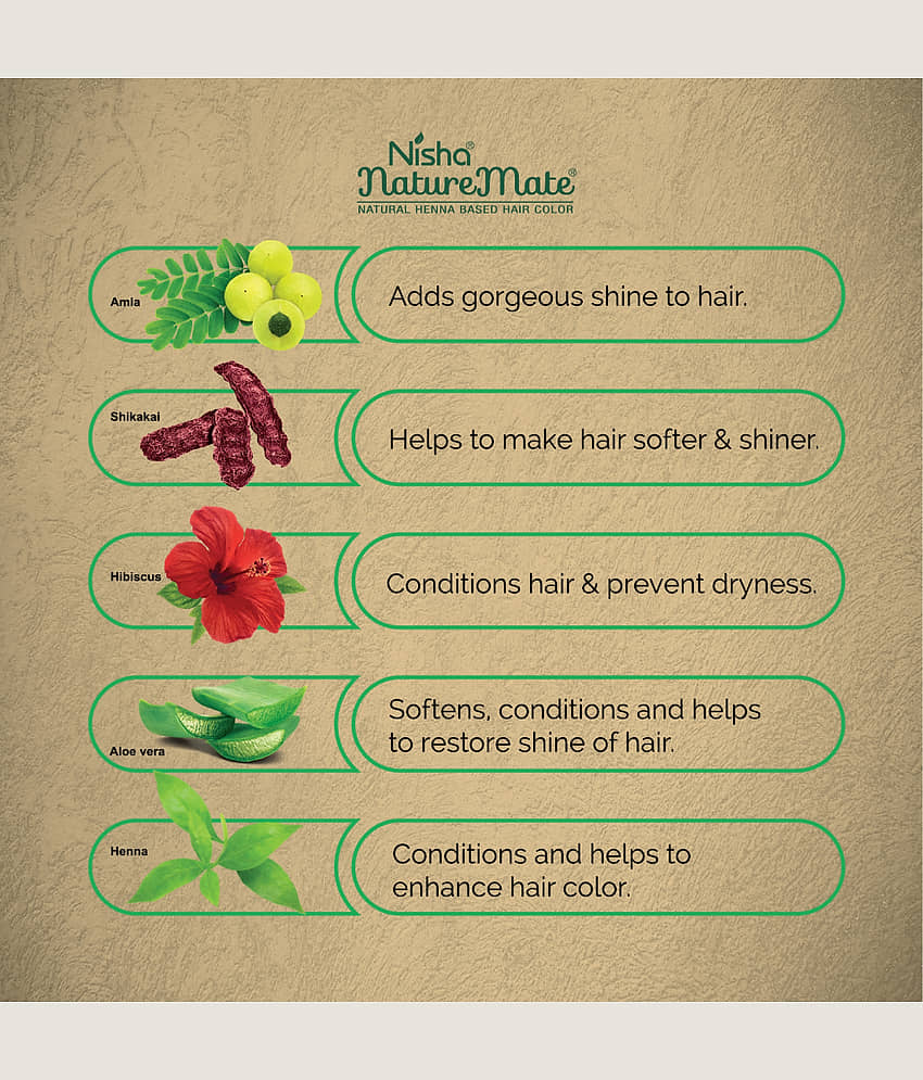 Nisha Nature Mate Henna Based Hair Colour Original Black 60gm Pack of 3, No Ammonia, No Resorcinol, 100% Grey Coverage view 2