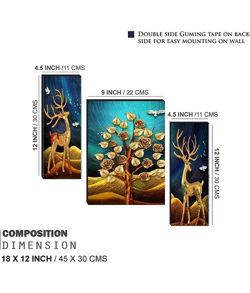 SNDArt Set Of 3 Modern Art Deer Wall Paintings For Home Decor 12 x 18 inch view 2