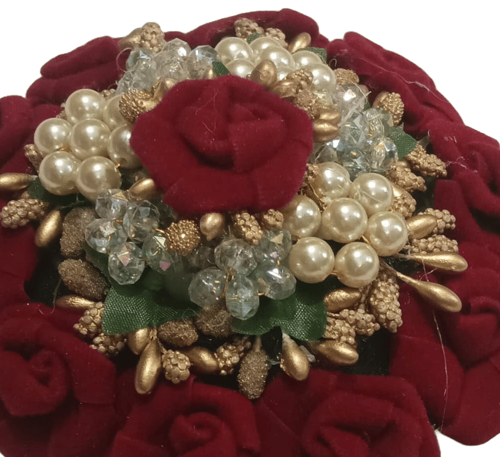Red Rose Gajra with Pearls and Golden Beads for Women view 2