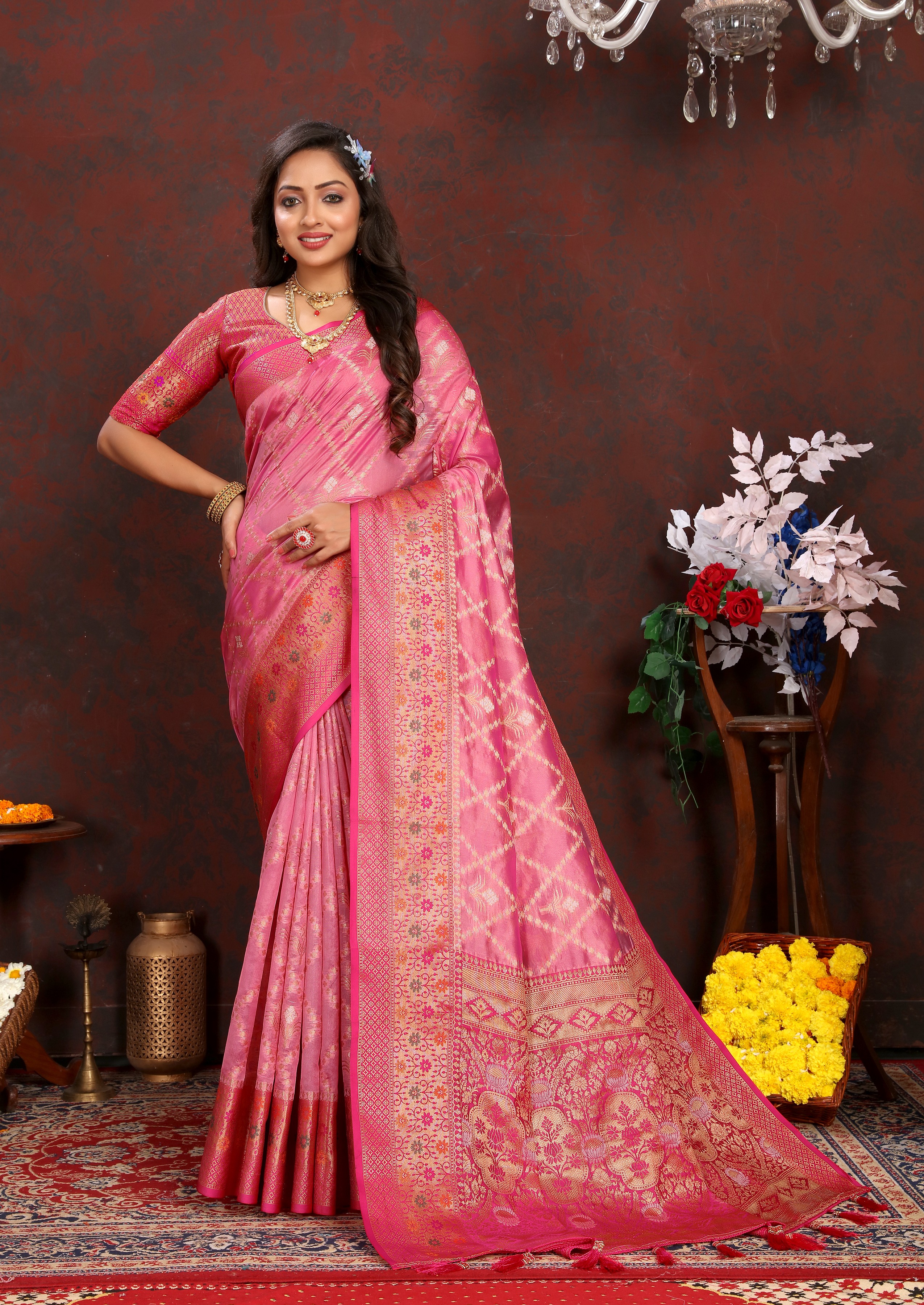 Soft organza silk saree with Meenakari weawing ... view 2