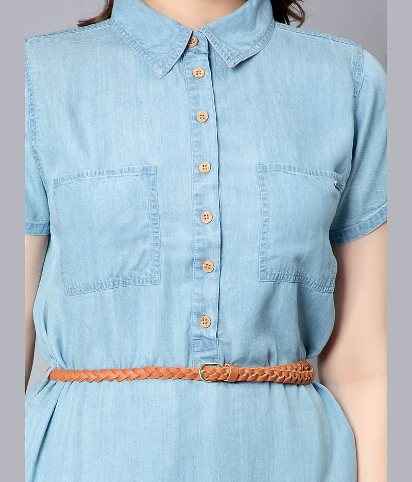 NUEVOSDAMAS Women Denim Solid Shirt Dress ( Blue ) view 2