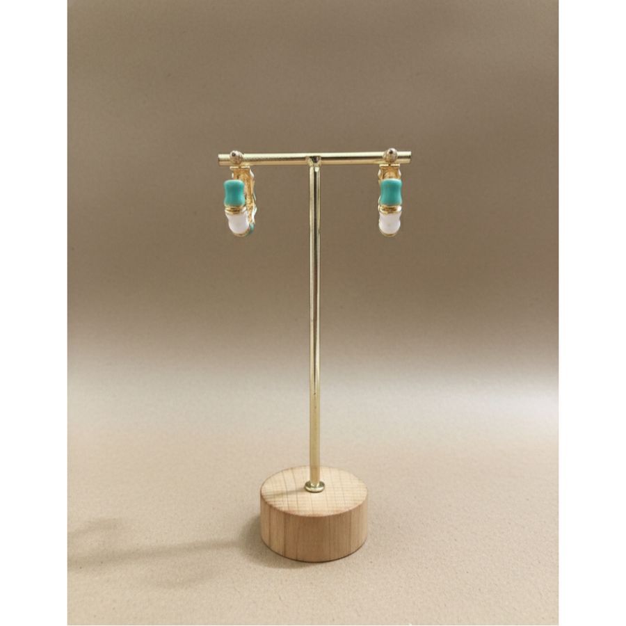Earrings Turquoise White Hoop view 2