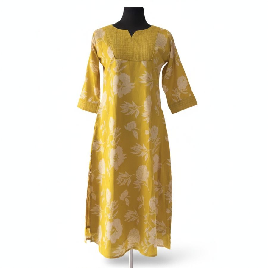 Mustard Yellow Floral Printed Straight Kurti view 2
