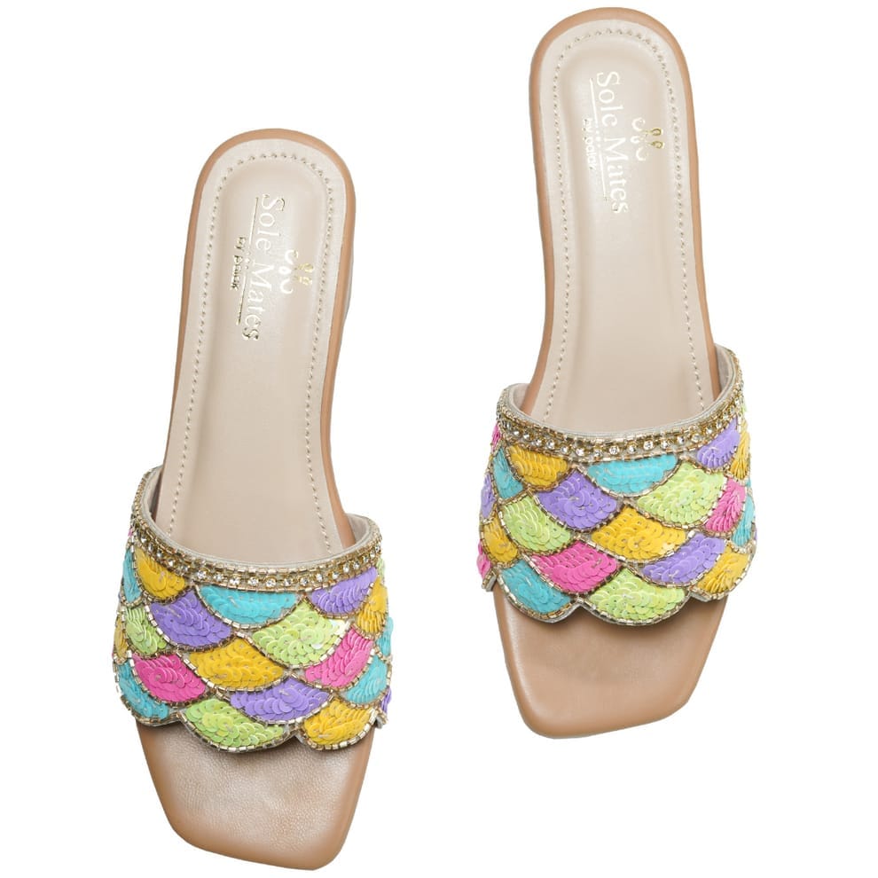 Women's Sequin Embroidered Slip-On Flats Sandals with Colorful Fish Scale Pattern view 2