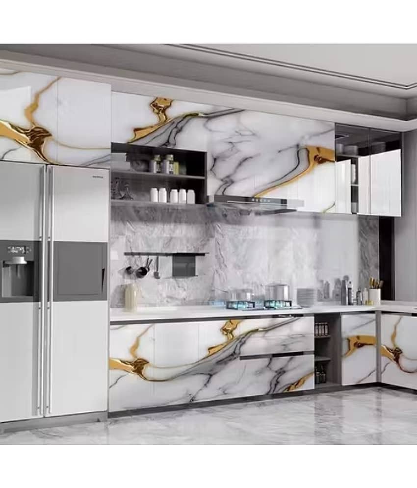 (Pack of 1) Theos Marble Wallpaper Oil Proof Waterproof Kitchen countertop Paper, cabinets marbel Wall Papers Wall Self-Adhesive Stickers Marble Wallpaper Furniture (60*200 cm) view 2