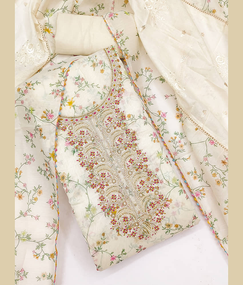 VEDANT VASTRAM Women Chanderi Unstitched Dress Material ( Off White )