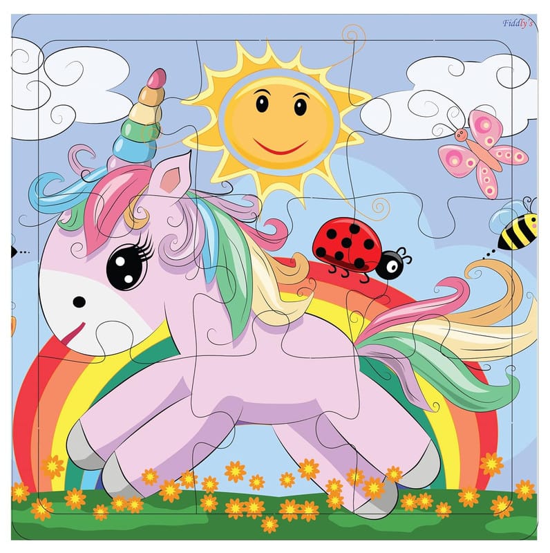 Fiddlys Kid's Wooden Jigsaw Puzzle Games for Children & Kids Paperless Puzzle - 9 Pieces (Pack of 4 Unicorn) Age 3+ view 2