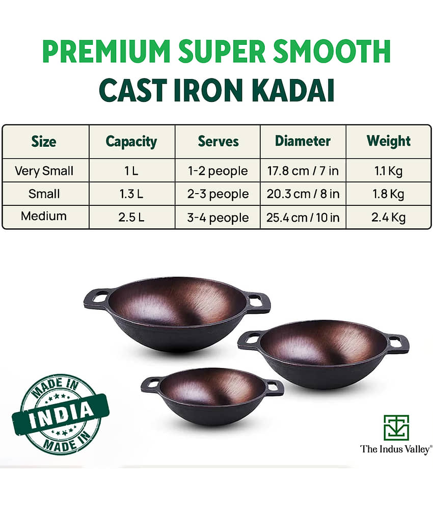 The Indus Valley Cast Iron Non coated Deep Kadhai 7 mm ( 2.5 ) L view 2