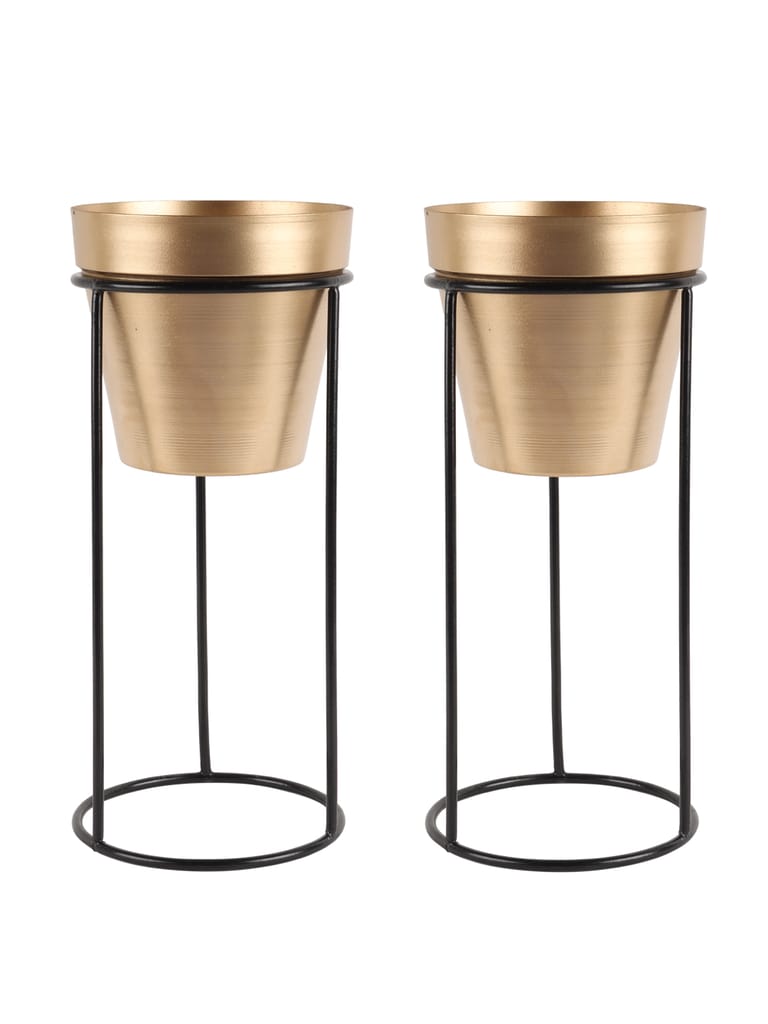 Big Pot Shape Planter with Stand Black & Gold Set of 2