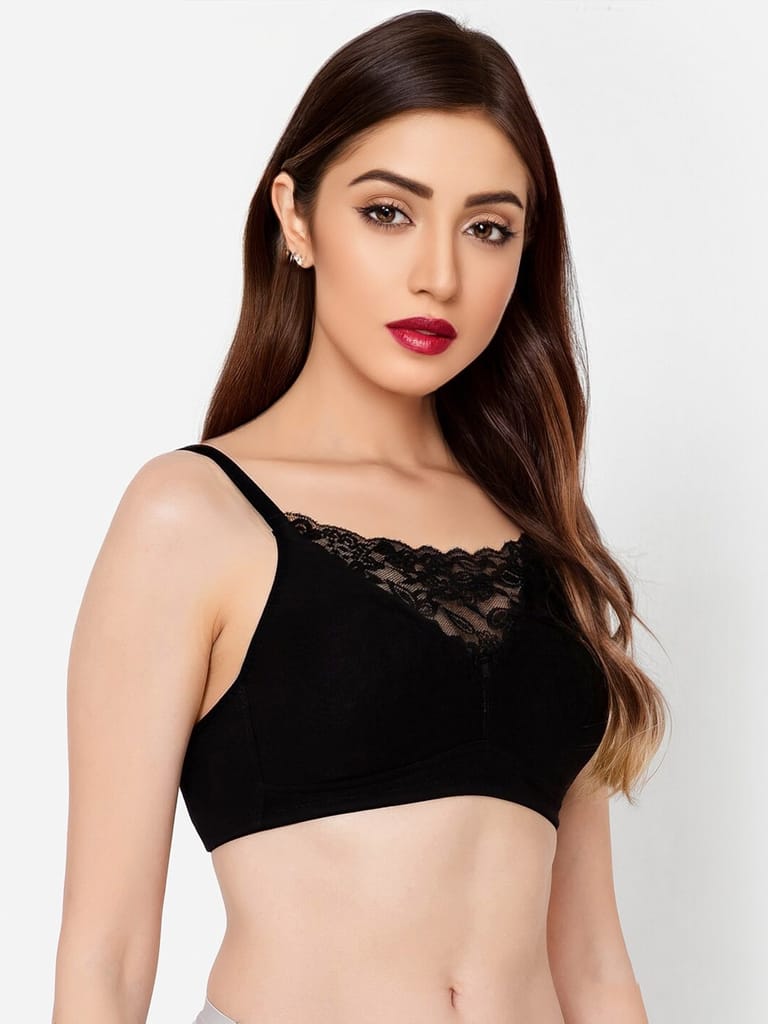 Non-Padded Non-Wired Full Figure Cami Bra in Black – Cotton Rich view 2