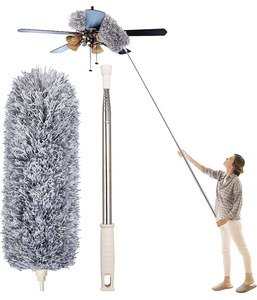 (Pack of 1) Theos Microfiber Feather Duster Bendable & Extendable Fan Cleaning with 100 inches Expandable Pole Handle for High Ceiling Fans,Window Blinds, Furniture