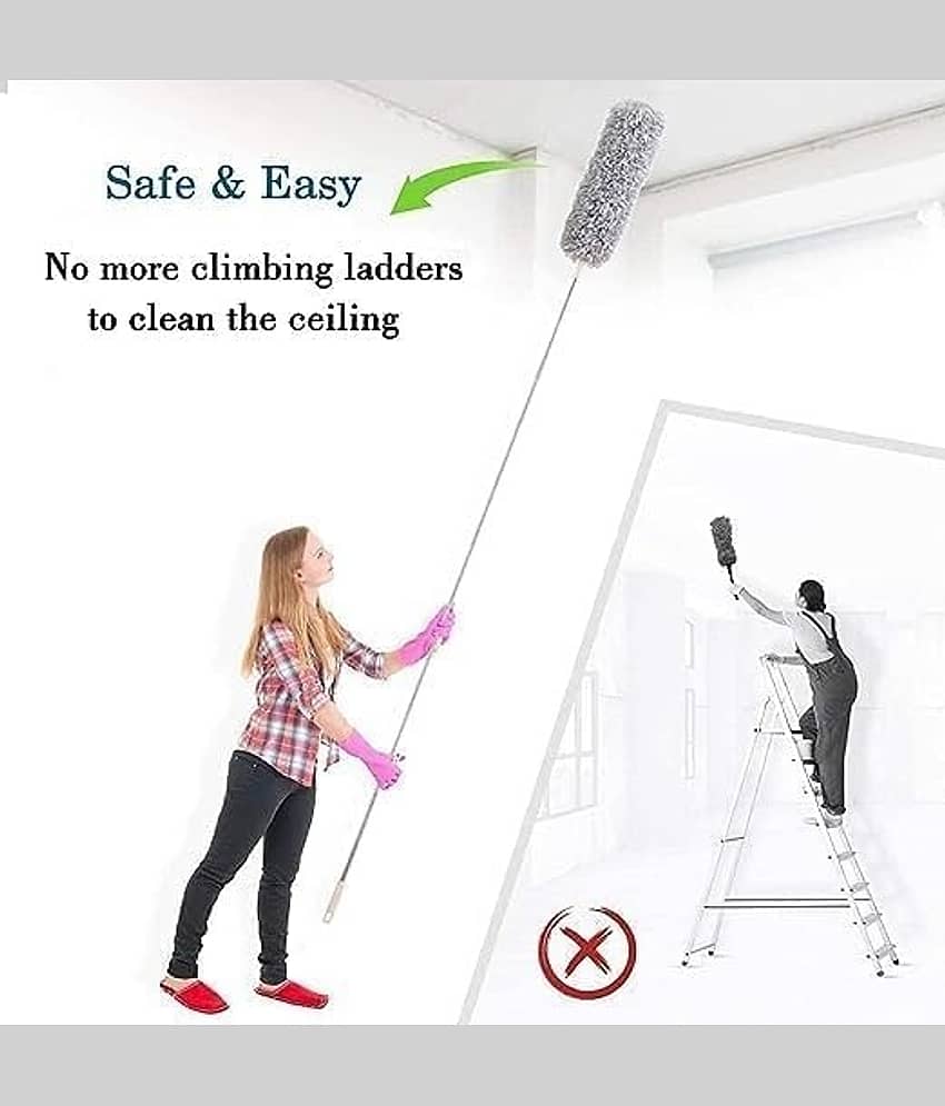 (Pack of 1) Theos Microfiber Feather Duster Bendable & Extendable Fan Cleaning with 100 inches Expandable Pole Handle for High Ceiling Fans,Window Blinds, Furniture view 2