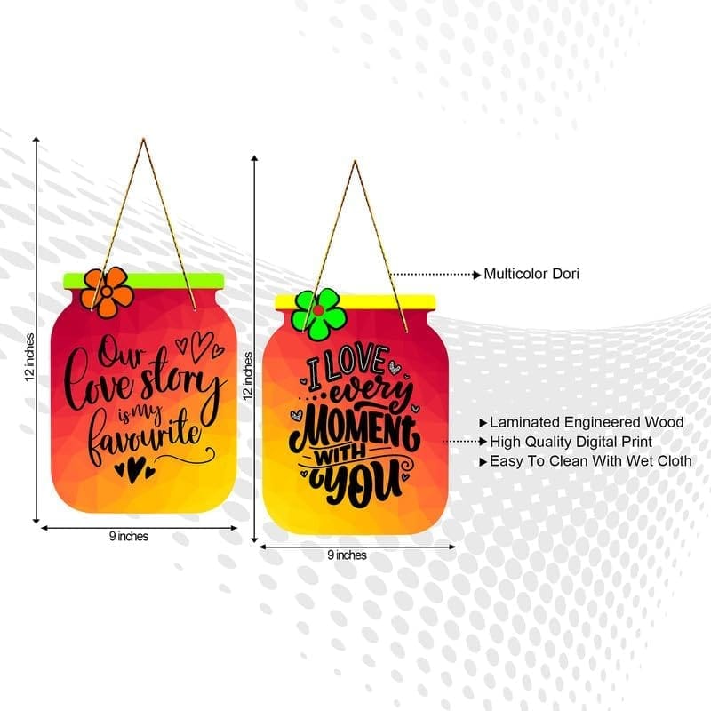 Charmor Our Love Story Decorative Wooden Wall Hanger for Living Room | Bedroom | Office | Gift | Home Decoration (WH3218),Set of 2 view 2