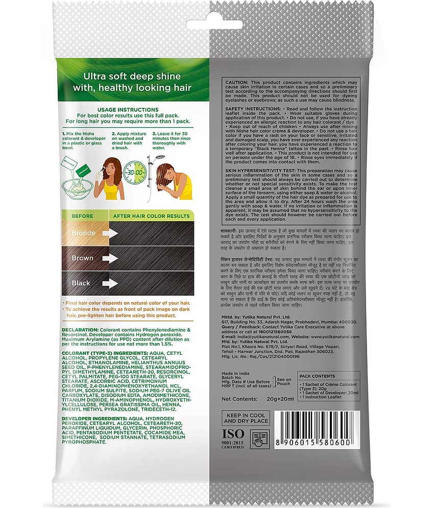 Nisha Creme Hair Color Natural Black 40g Pack of 10, Permanent Hair Color for Women Men, No Ammonia, 100% Grey Coverage view 2