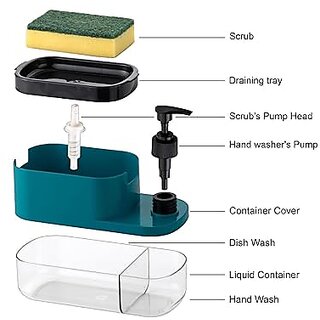 Plastic 3 in 1 Soap Pump Dispenser Dish Soap Liquid Dispenser Sponge Holder Dish Soap Pump Dispenser for Kitchen Sink Co view 2
