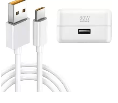 Pandaco 80 W SuperVOOC 6 A Wall Charger for Mobile with Detachable Cable (White, Cable Included)