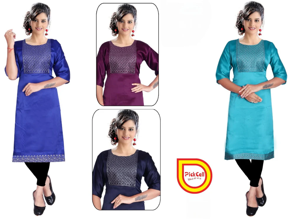 PickCell Kia Satin Embroidered Kurti Premium Neck Work for Women | Party & Festive Wear view 2