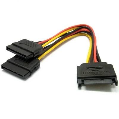 IDE to Dual SATA Power Adapter Y Cable | 15-Pin Male to Dual 15-Pin Female Splitter for Desktop, Laptop, DVR (Black) view 2