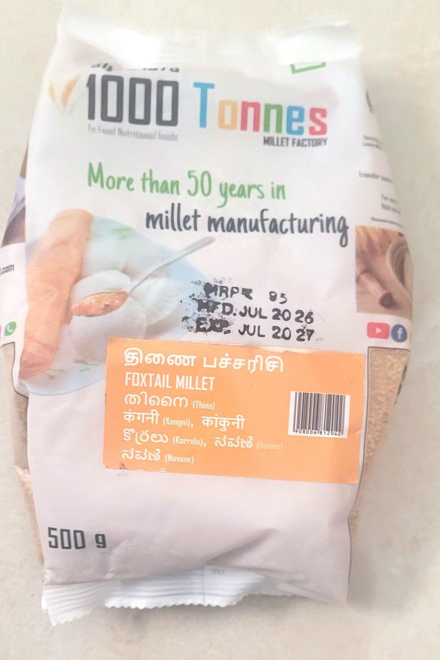 1000 Tonnes Millet Factory-Foxtail Millet(தினை அரிசி)-500 Gm