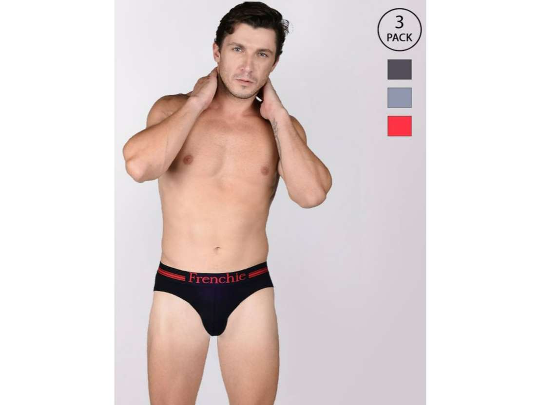 Frenchie Casuals 4001 Men Solid Cotton Briefs in Assorted Colours Pack of 3 - XL
