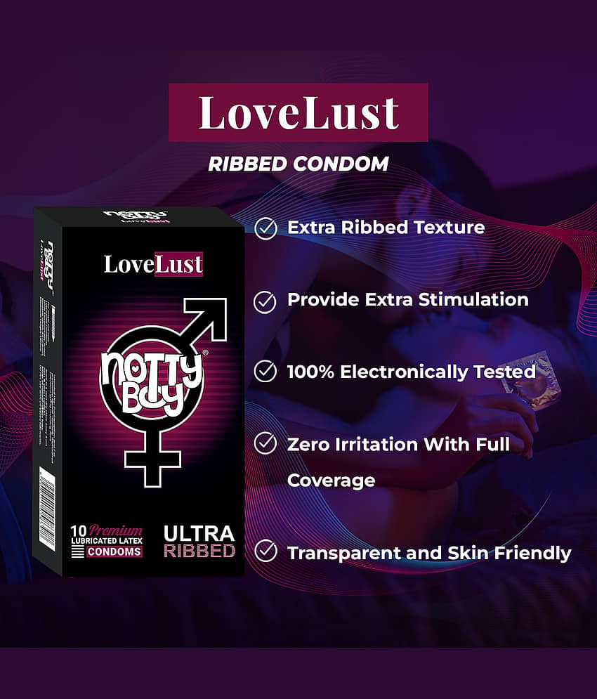 NottyBoy LoveLust Ultra Ribbed Lubricated Condoms - 100 Units view 2