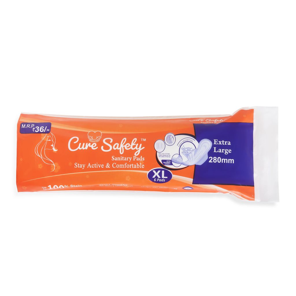 Cure Safely XL Extra Large Sanitary Pads, 280mm, Pack of 22
