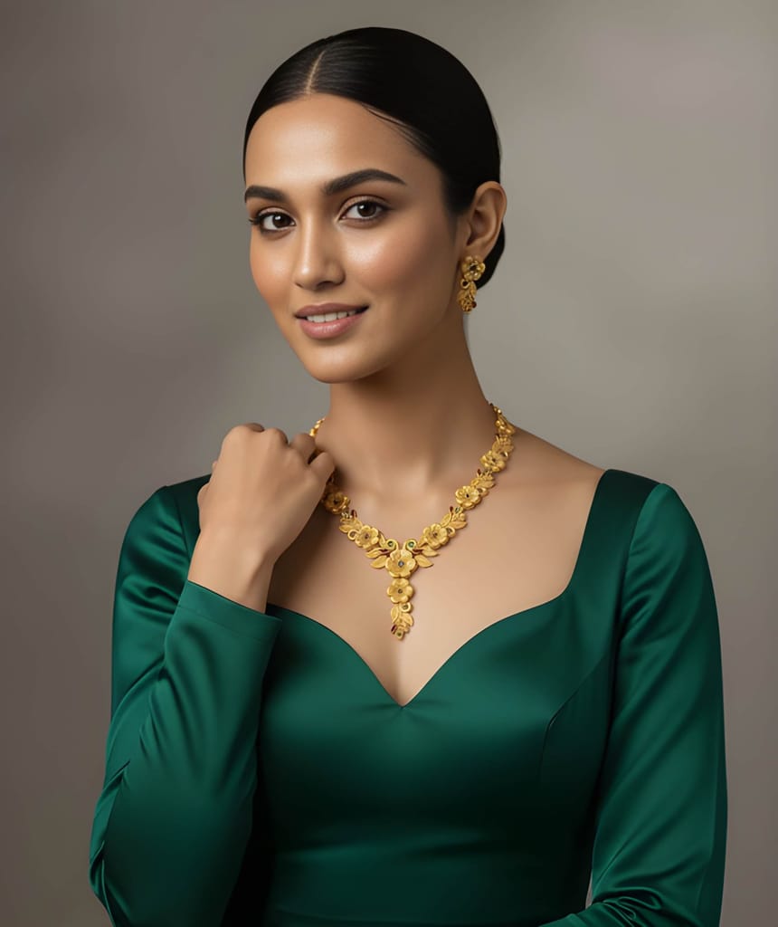 Gold Plated Temple Floral Necklace Set with Matching Earrings for Women Traditional Jewellery Set for Wedding Party Festive and Ethnic Wear