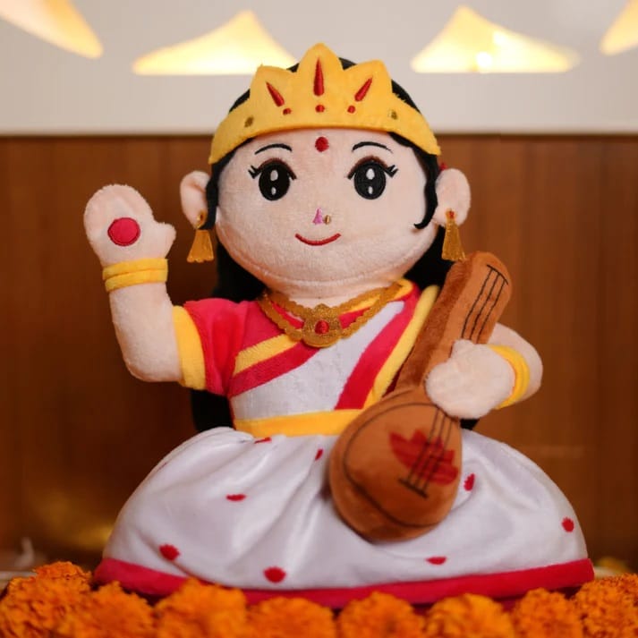 Panda's Box Mantra Chanting Devi Saraswati (28 CM) | Musical Soft Plush Toy | Best Gift for Infants, Toddlers & Babies view 2