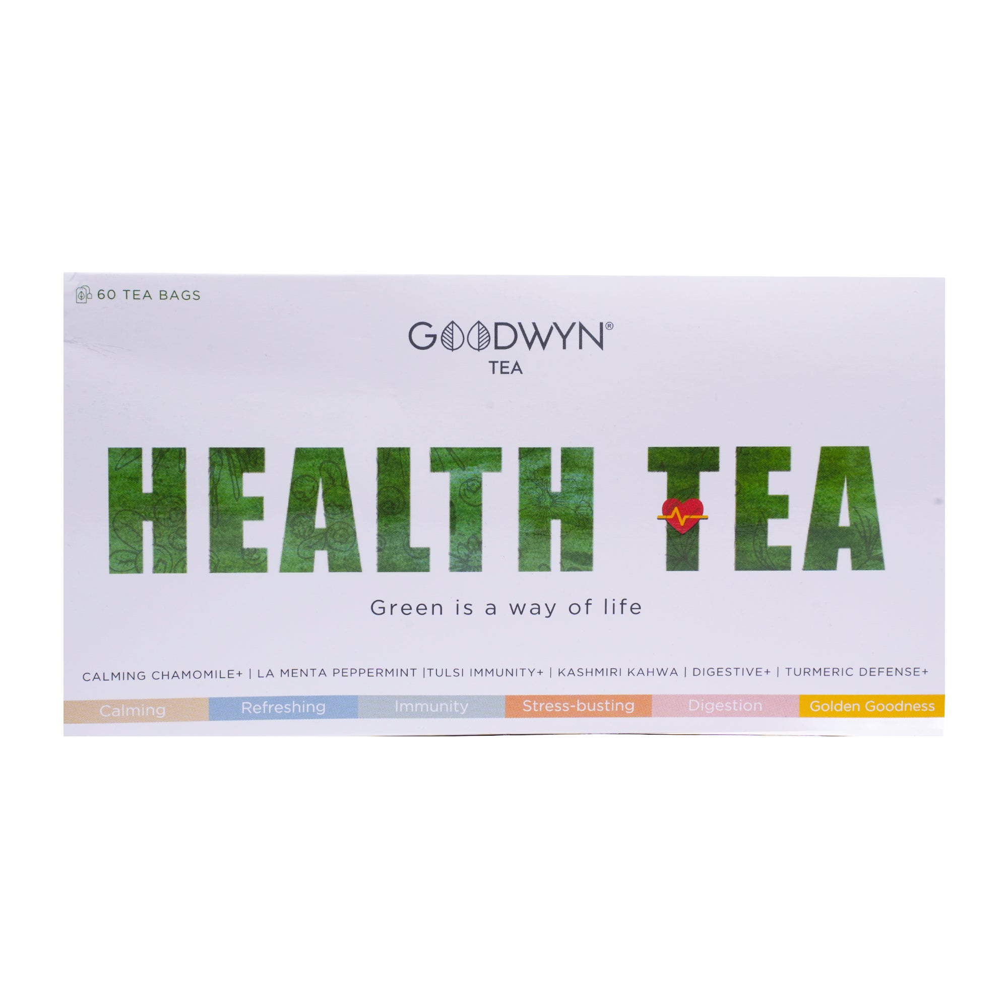 Goodwyn Health Tea Box (60 Tea Bags) 6 Flavour - Herbal Teas | Turmeric, Tulsi, Kashmiri Kahwa, Chamomile, Peppermint & Digestive Tea | 100% Natural | Plastic Free Tea Bags