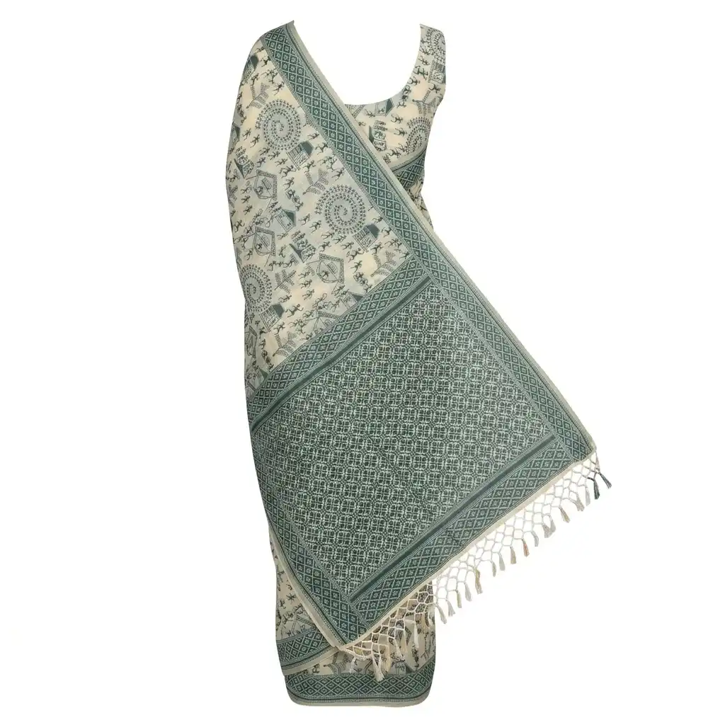 Beige Printed Odisha Handloom Saree | Ethnic Woven Cotton view 2
