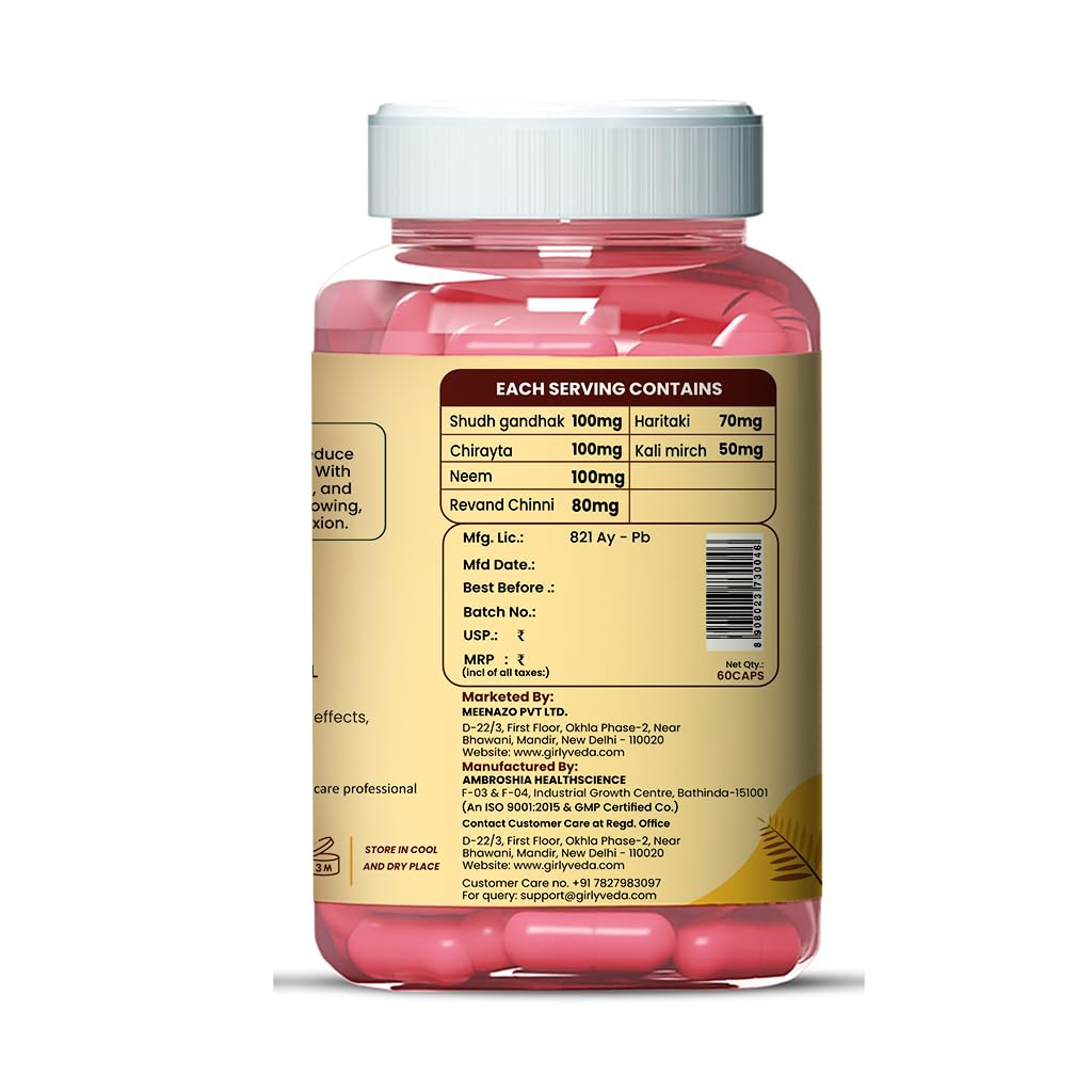 Girlyveda Anti‑Acne Ayurvedic Capsules (60) – Herbal Blood‑Purifier for Clear Skin, Acne, Pimples & Dark Spot Removal” view 2