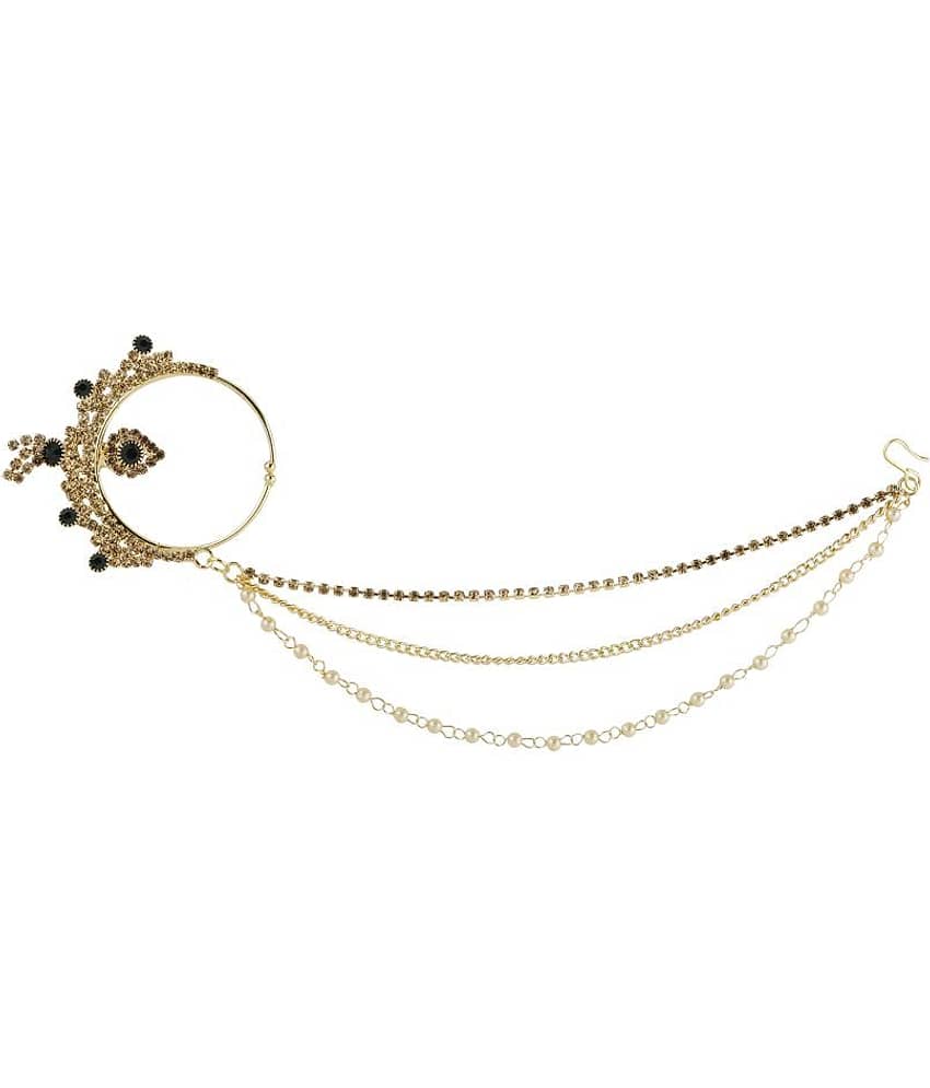 Silver Shine Traditional Gold Plated Bottle Green Stone Diamond Studded Designer Wedding Nose Ring for Girls And Women Jewellery view 2