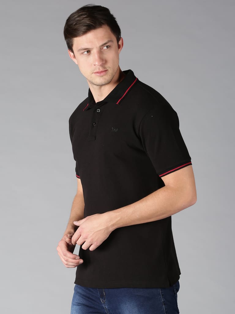 Pure Cotton Black Solid Polo view 2