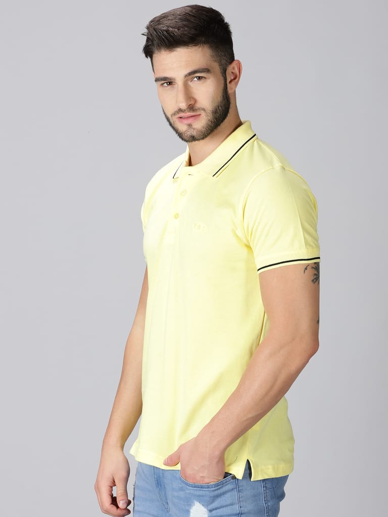 Pure Cotton Lemon Yellow Solid Polo view 2