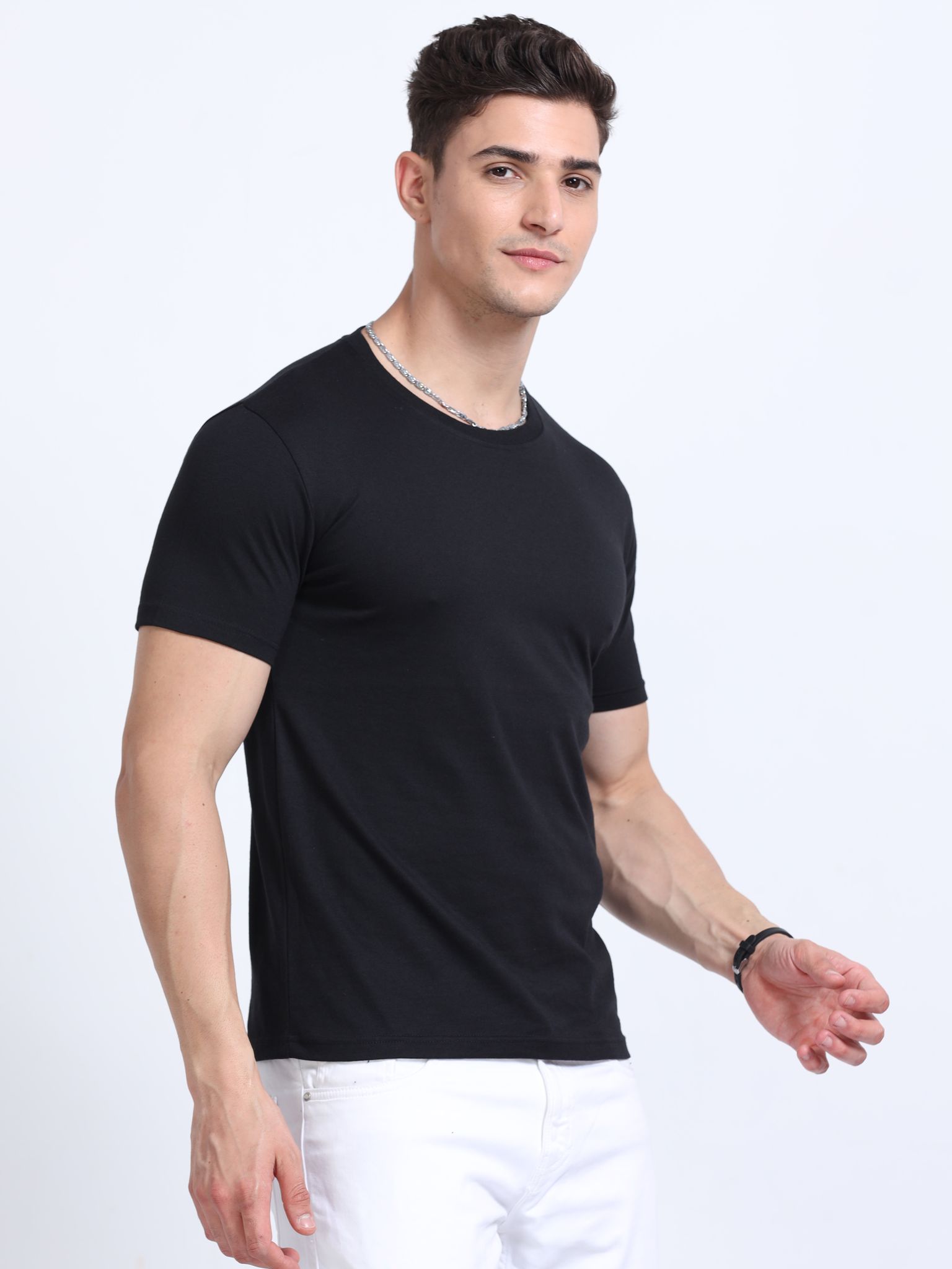 Cotton T-Shirt | Ultrafine Single Jersey | 180 GSM | Biowashed | Eco-Friendly | 100% cotton | Plain tshirt | Black Colour | Size - S (38 Chest / 26 length )