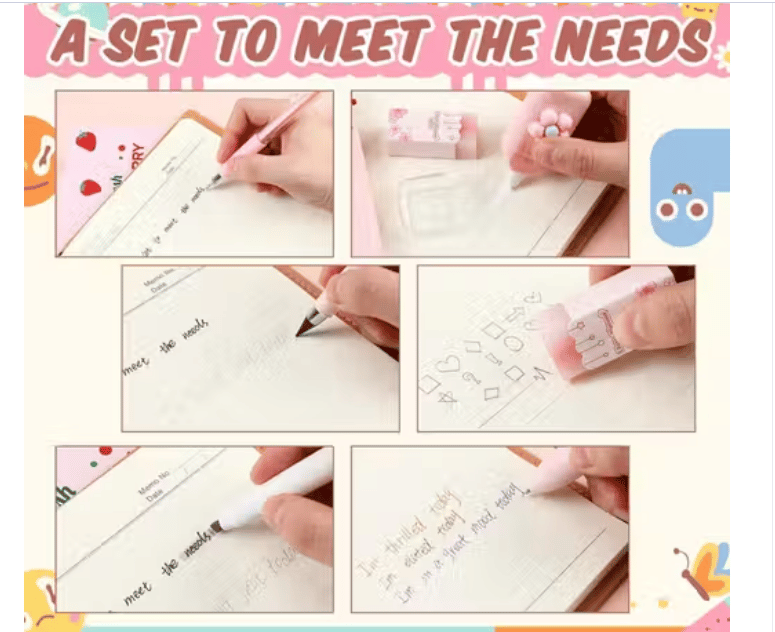 7 Piece Cute Stationery Kit, Complete School and Office Supplies Set for Students, (Pink) view 2
