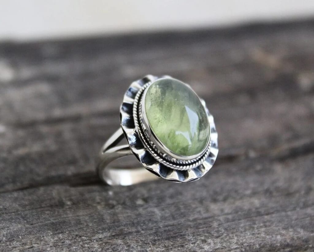 Prehnite Ring, 925 Sterling Silver Ring, Bohemian Ring, Oval Prehnite Gemstone Ring, Handmade Jewelry view 2