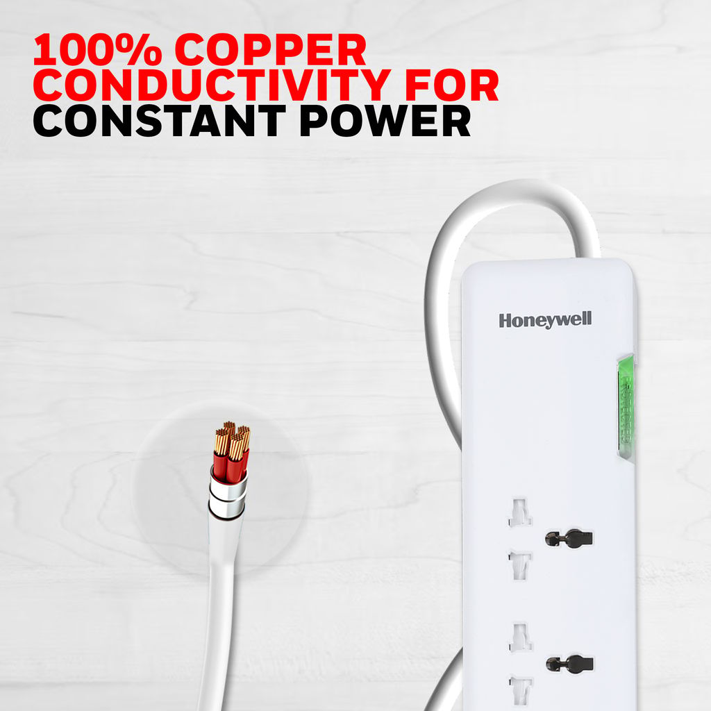 Honeywell Surge Protector With 4 Universal Sockets + 2 USB- A And Type C Port With 1.5 Meter Cord - White view 2
