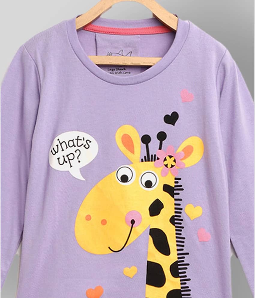 Lazy Shark Pack of 1 Girls Cotton Blend Nightsuit Set ( Lavender ) view 2