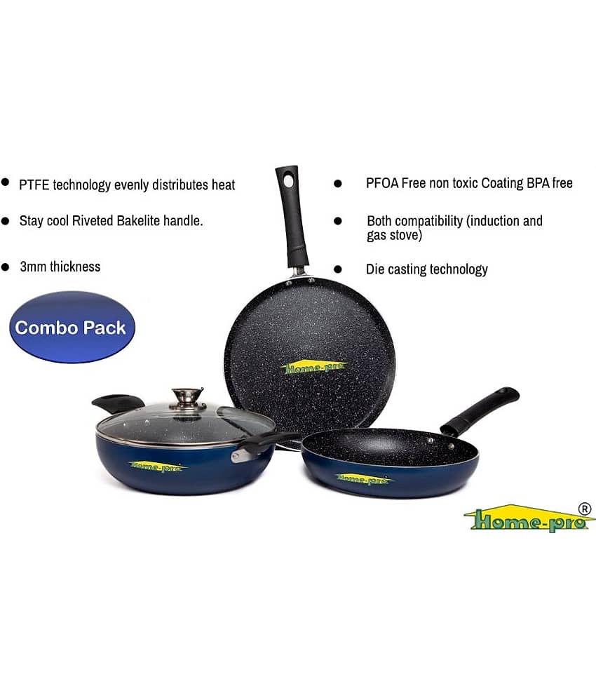 HomePro - Aluminium Non-Stick Pan Set ml ( Pack of 3 ) view 2