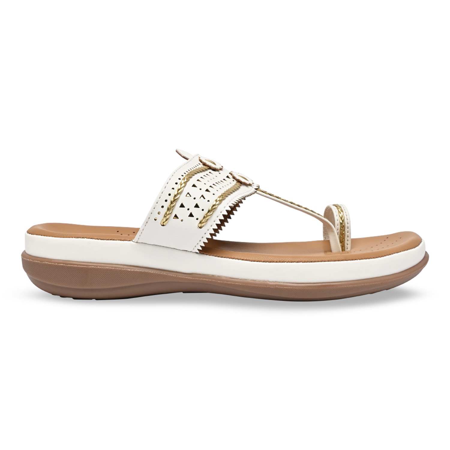 White Women Kolhapuri Flat Comfort Sandals view 2