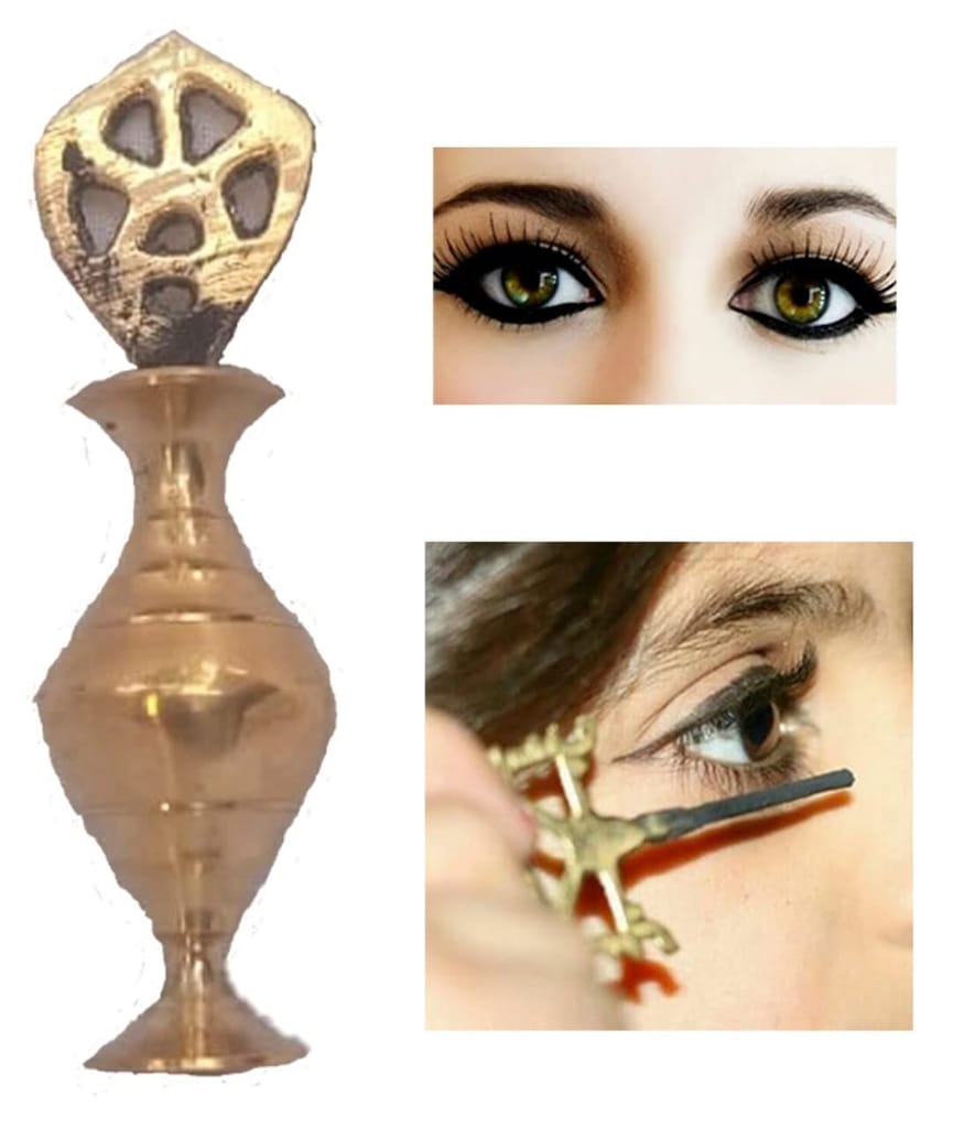 Mii Art Antique mughal Design Brass Item,pital ki surmedani with 2 Packed bareilly Special surma,brass item(Color-Golden)(Material-Brass)(size-14cm,large) Pack of 1 pcs view 2