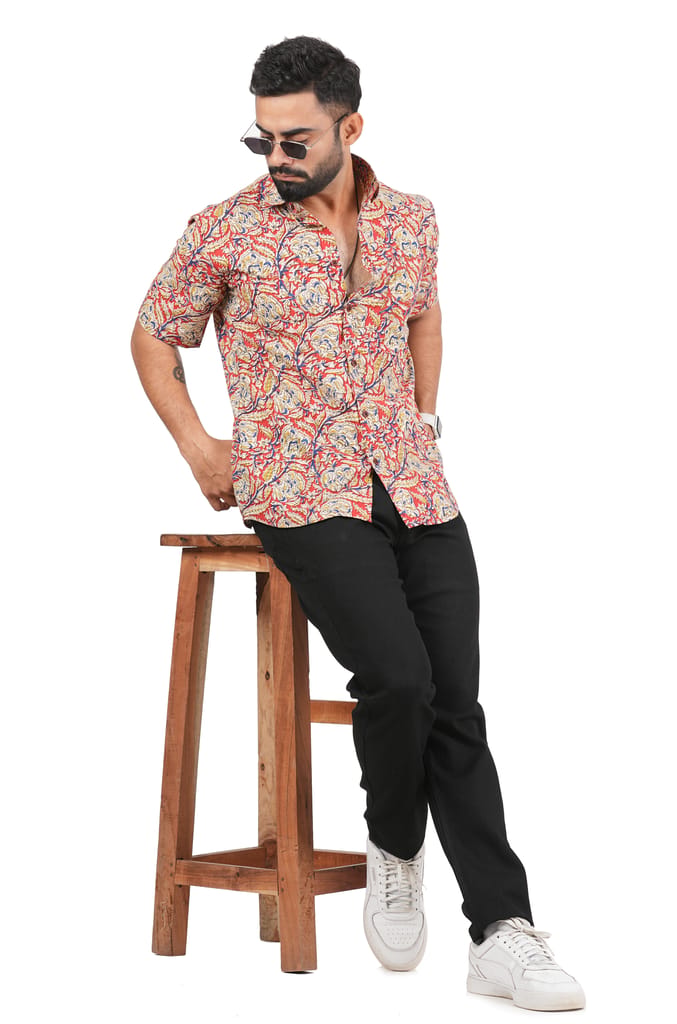 Tribes India Bagru Hand Block Printed Floral Cotton Shirt - Multicolor view 2