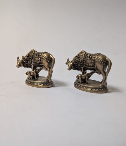 Kamdhenu Cow & Calf Metal Idol Pair view 2