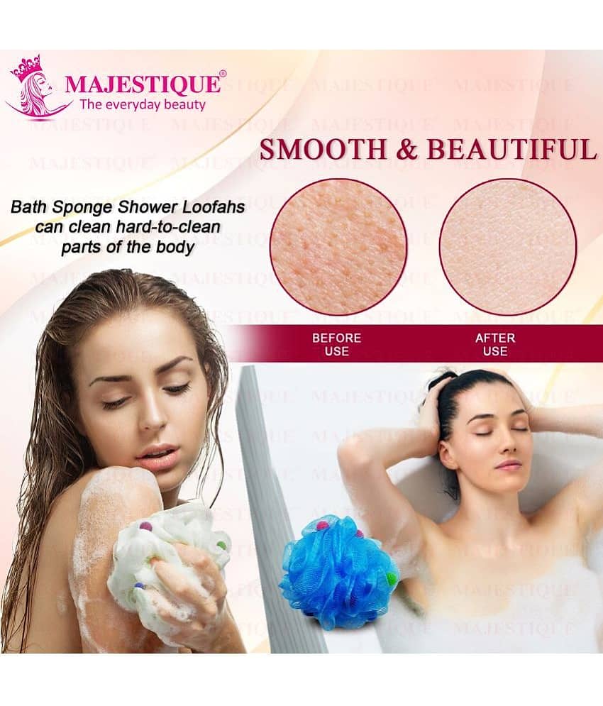 Majestique Body Loofah 2Pcs Set Ball Round Loofah & Silicone Brush Color May Vary view 2