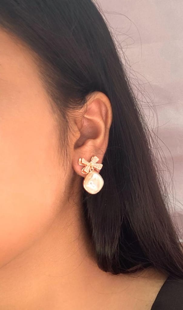 Pearl Bow Earrings view 2