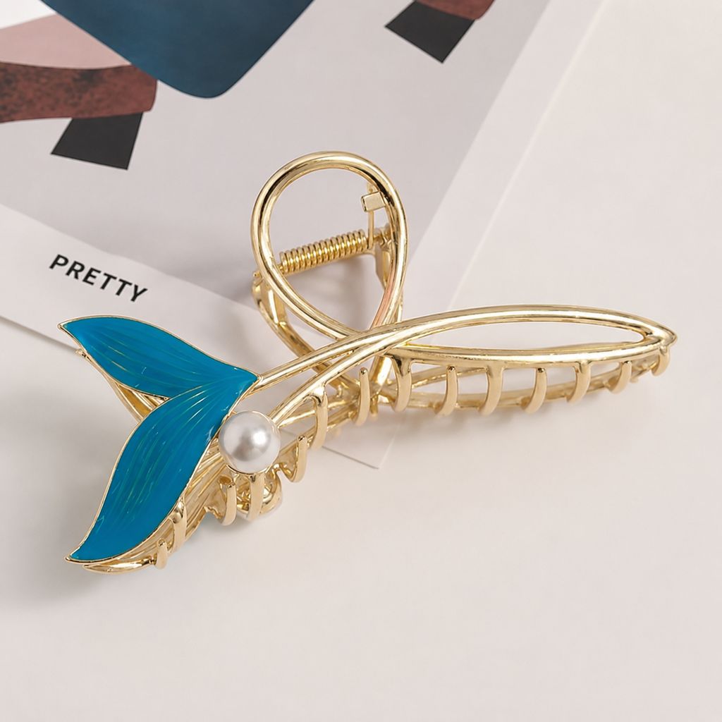 Elegant Gold Leaf Pearl Hair Claw view 2